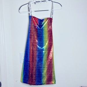 NWOT Neiman Marcus Apron double sided Rainbow Sequence & Black/white other side